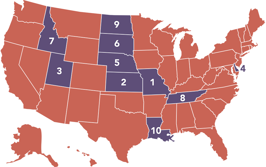 Map showing the highest paying states for locum tenens